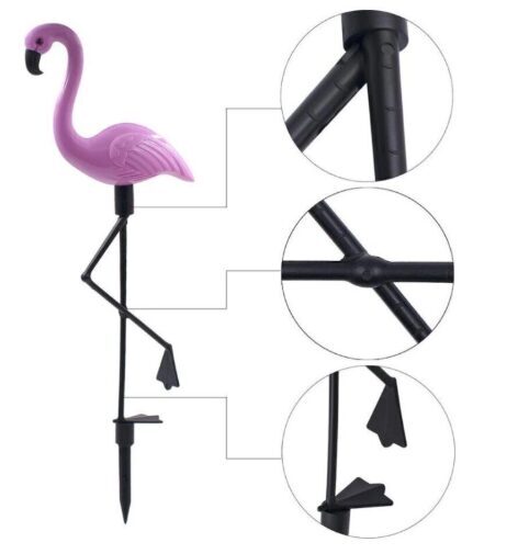 Saulės energijos įkraunamas LED sodo šviestuvų rinkinys - flamingai, 3 vnt, 53cm